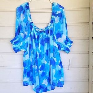 NWT Zac & Rachel Size 3X Women Blue Short Sleeve Off Shoulder Blouse